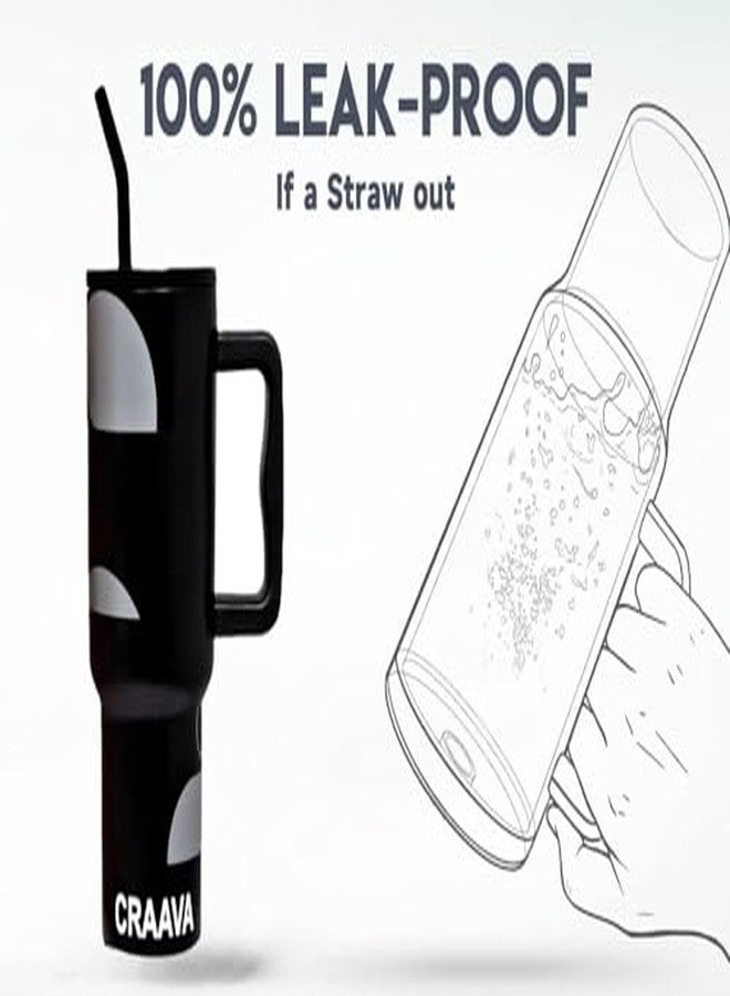 Craava 1200ML Stainless Steel Tumbler with Lid & 3 Straws | Double-Wall Insulated Leakproof Mug with Handle for Hot & Cold Beverages | Perfect for Office, Gym & Travel - Image 3